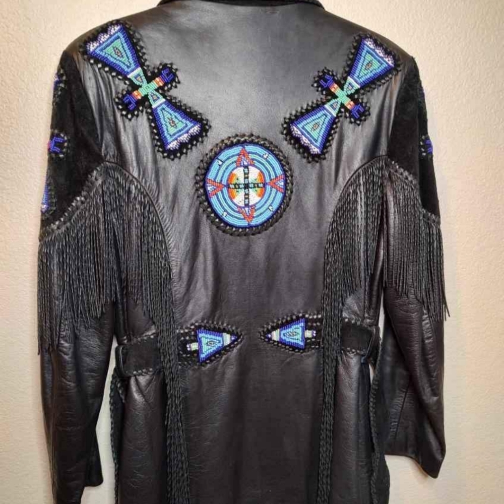 Size 10 one of a kind Augustina leather jacket with hand beaded beadwork